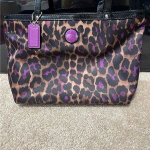 NWOT Coach Purple Ocelot Leopard Print Small Tote